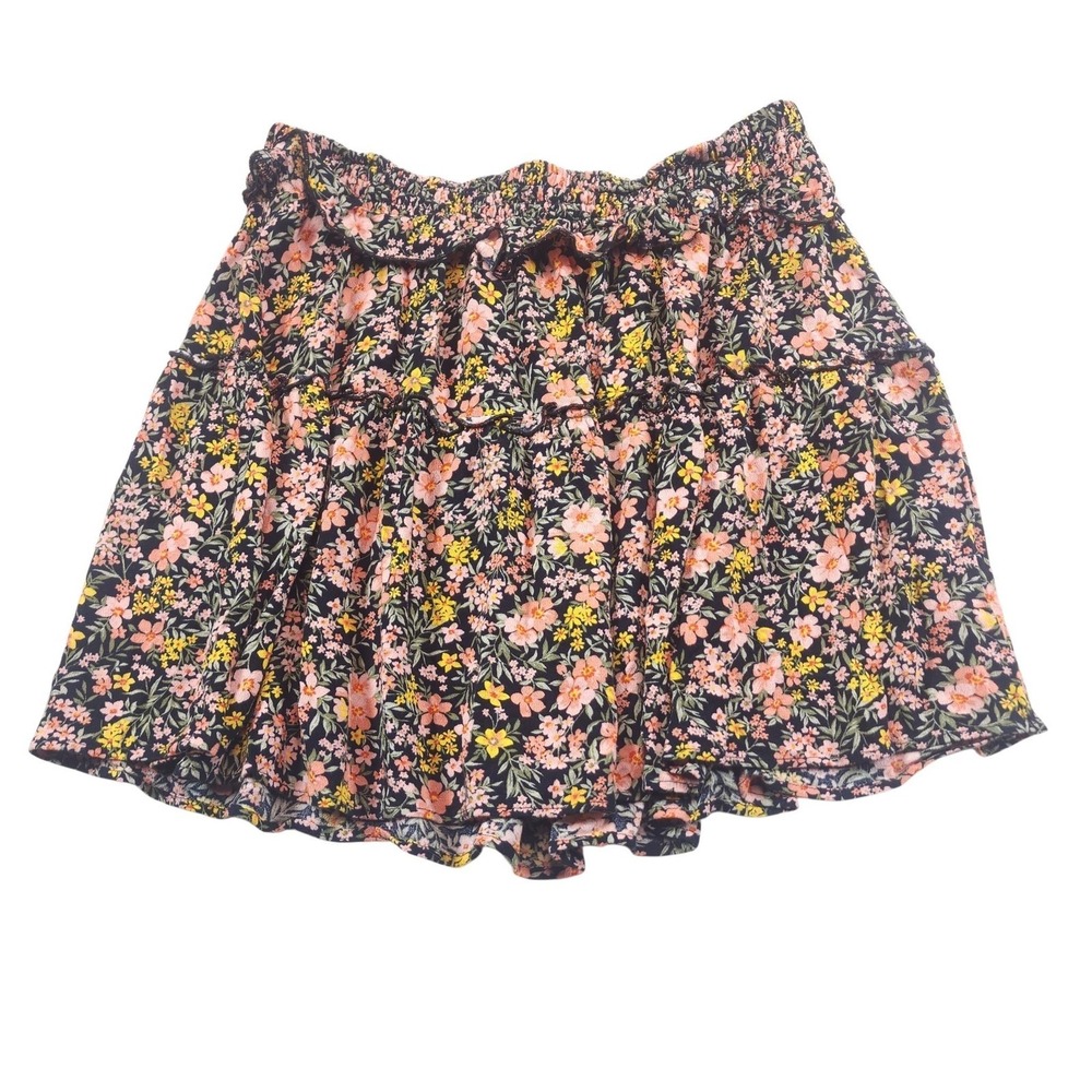 American Eagle Womens M Floral Mini Skirt Ruffle Boho Elastic Waist Pull On - Picture 2 of 8